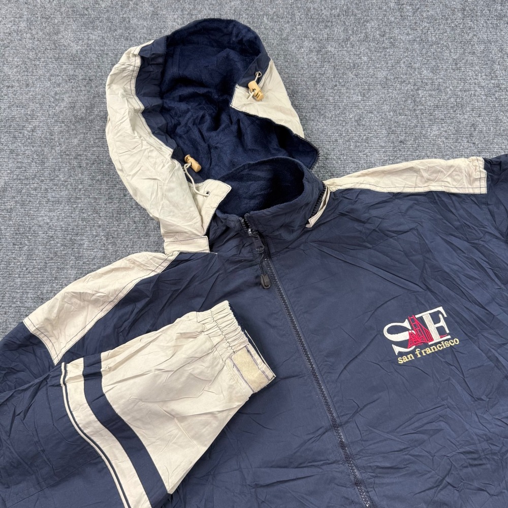 Vintage San Francisco Windbreaker Large Navy Tan Fleece Lined Jacket Men's
